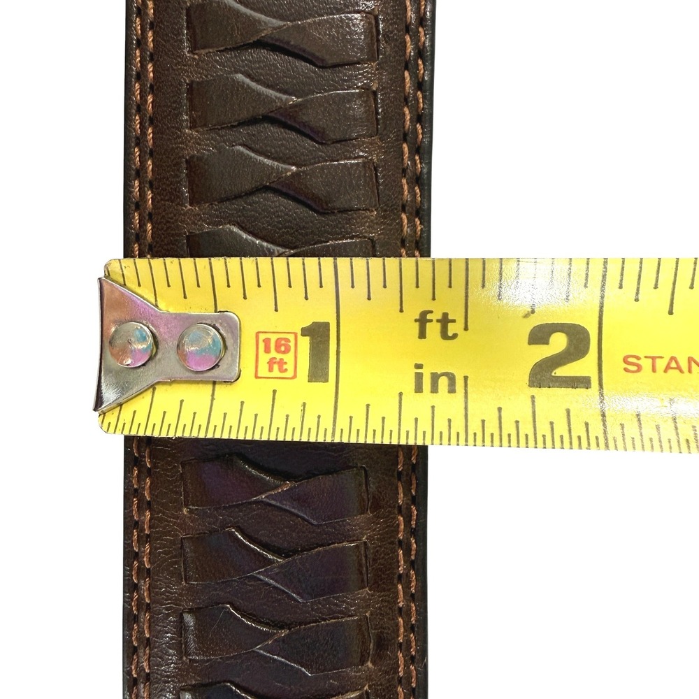 Cole Haan Leather Belt Mens 38 Brown Textured Silver Buckle Old Money Preppy - Picture 4 of 16